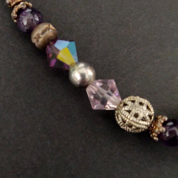Purple and clear glass necklace with silver accents - Picture 6 of 12